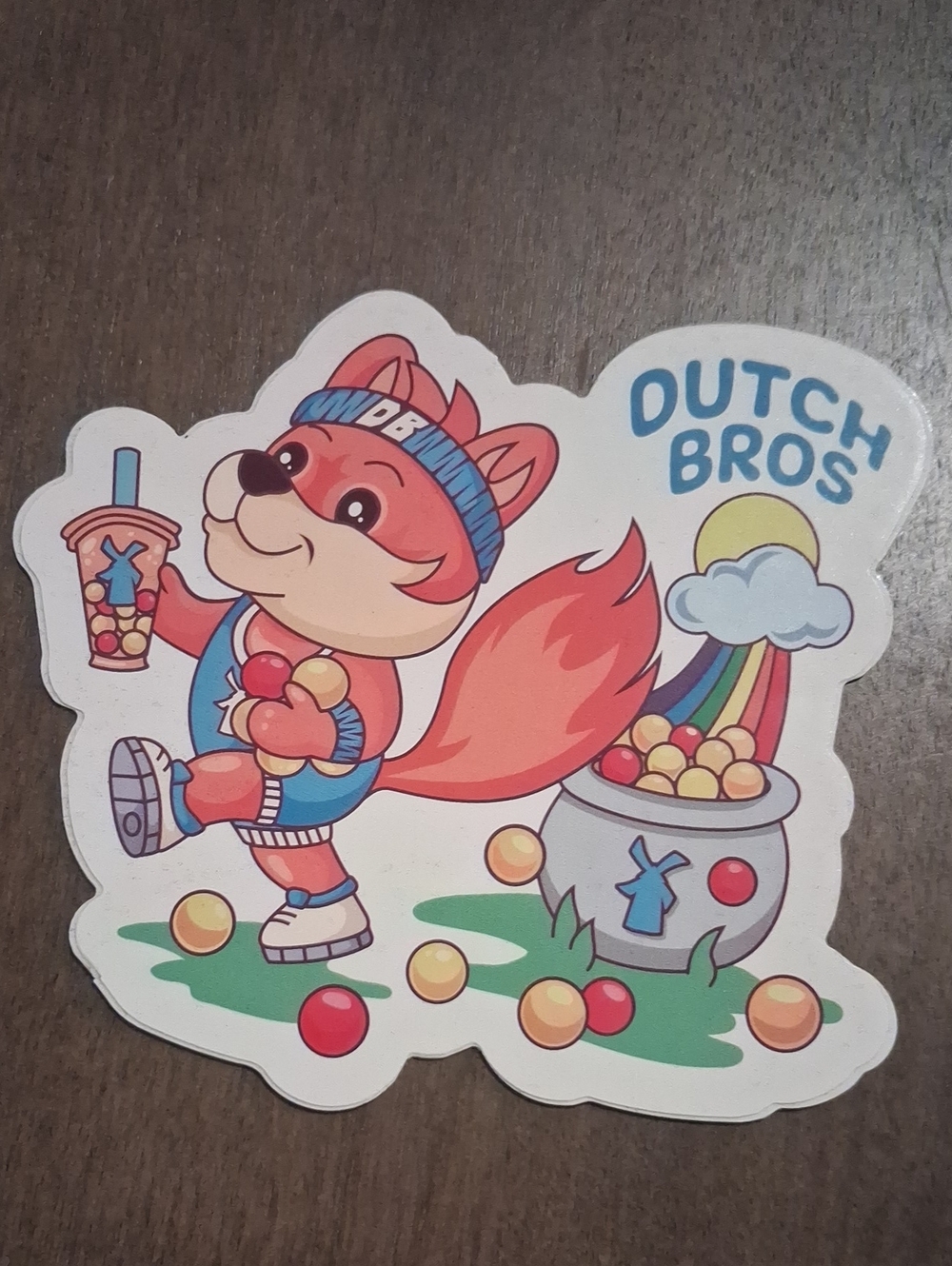 Dutch Bros March 2024 Boba Fox / Pot of Gold Sticker Blue & Red